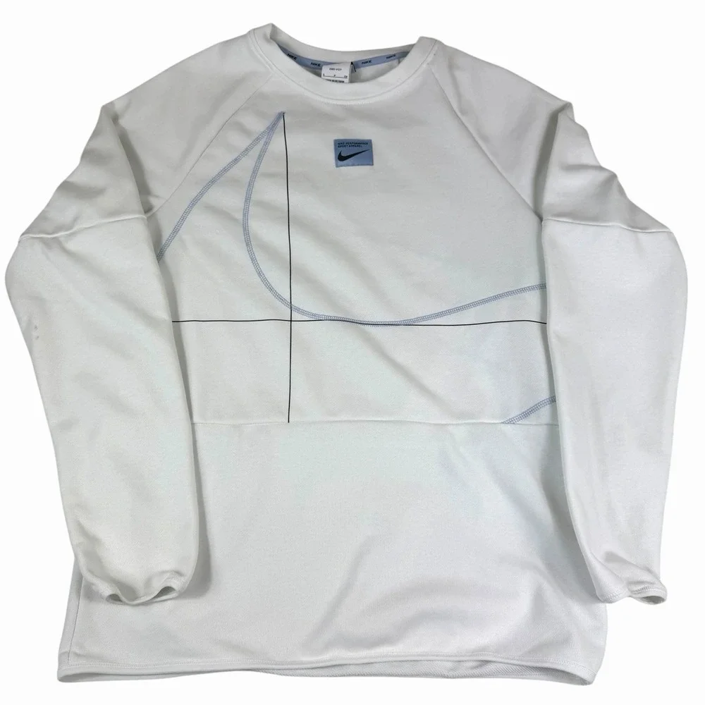 Nike Dri-FIT Long-Sleeve Fleece Fitness Top Shirt White DQ6622-121 Men's Size Sm